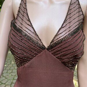 Cache Maxi Long Sequins Copper Dress Gown Spaghetti Strap Backless Size 10